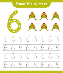 Trace the number. Tracing number with Hat. Educational children game, printable worksheet, vector illustration