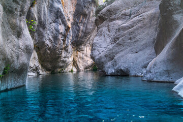 Wall Mural - natural rocky canyon with blue river in Goynuk, Turkey