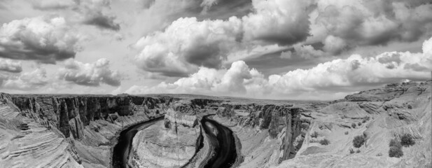 Wall Mural - Panoramic aerial view of Horseshoe Bend and Colorado River at summer sunset, Arizona - USA