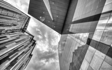 Sticker - Modern city buildings in the business center, upward skyward view.