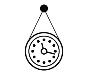 Wall Mural - Wall clock vector line art icon. Black and white outline old wall clock illustration with black thin line isolated on white background.