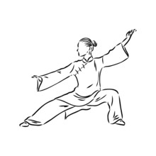 Vector Illustration Of A Guy Performing Tai Chi And Qigong Exercises