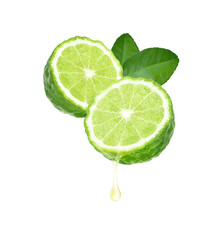 Wall Mural - Bergamot essential oil dripping isolated on white background.