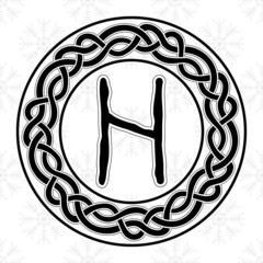 Wall Mural - Rune Hagalaz in a circle - an ancient Scandinavian symbol or sign, amulet. Viking writing. Hand drawn outline vector illustration for websites, games, engraving and print.