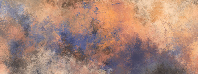 Wall Mural - blue and orange painted background abstract art texture with colorful paint strokes and splash patte