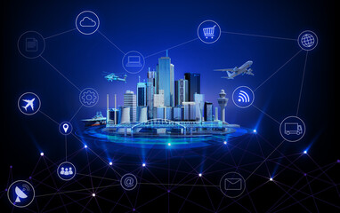 Poster - Abstract Internet of things Concept city 5G.IOT Internet of Things communication network Innovation Technology Concept Icon. Connect wireless devices and networking Innovation Technology.