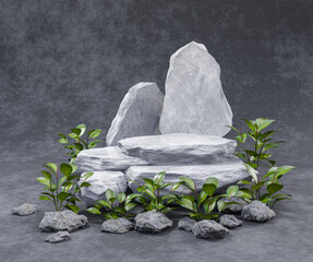Poster - Stone podium display background. Abstract background for cosmetic product display, 3d rendering.