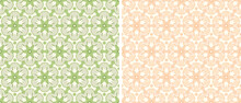 Floral Geometric Pattern, Shades Of Green And Soft Orange. Seamless Vector Background