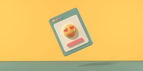 Poster - Interface of computer screen with love face emoji - 3D render illustration