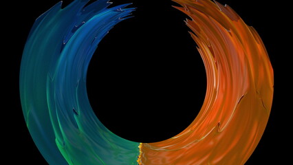 Poster - Geometric gradient waves in 3d render square textures with colorful tints. Creative cyber design with color mixing and dynamic transitions. Graphic fluid rolls over futuristic flask.