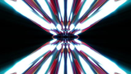 Aufkleber - Geometric glowing lines 3d render of crystals with optical highlights. Futuristic hyper transition in hypnotic synthwave space. Digital design decoration in modern web art.