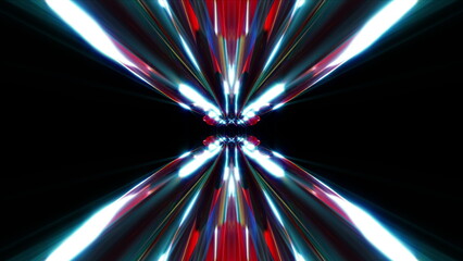 Aufkleber - Geometric glowing lines 3d render of crystals with optical highlights. Futuristic hyper transition in hypnotic synthwave space. Digital design decoration in modern web art.
