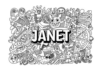 Wall Mural - Janet #name doodle art