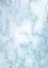Wall Mural - luxury elegant background. blue marble texture with gold veins and transparent square copy space. mo