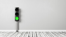 Green Traffic Light In The Room With Copy Space