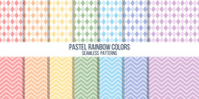 Argyle And Zigzag Rainbow Pastel Colors Seamless Patterns Collections