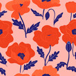 Seamless pattern with poppy flowers. Vector graphics.