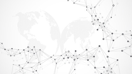 Poster - Technology abstract background with connected line and dots. Big data visualization. Artificial Intelligence and Machine Learning Concept Background. Analytical networks illustration