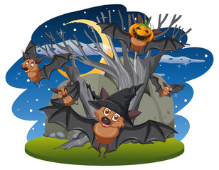 Poster - Group of bats in forest at night