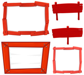 Poster - Set of wooden sign banner in red colour