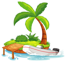 Wall Mural - isolated island pier with motorboat