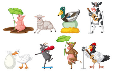 Sticker - Set of different farm animals in cartoon style