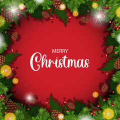 Poster - Merry Christmas banner with ornaments