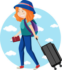 Sticker - Woman travel holiday theme with backpack and luggage