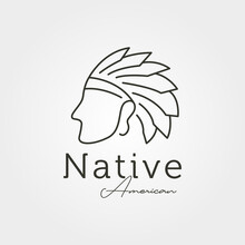 Native American Logo Line Art Vector Symbol Illustration Design, American Indian Chief Design