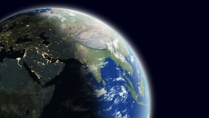 Wall Mural - planet earth rotation - computer generated animation. night to day change. realistic world globe rot
