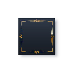 Poster - black square with gold frame, elegant white decor object with shine border