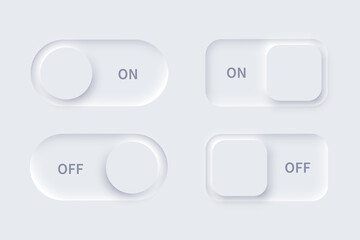 Poster - Neumorphism UI, on and off buttons set, neumorphic white 3d slider bars, unlock and lock