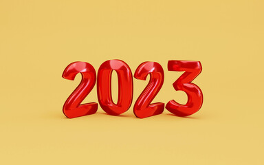 Wall Mural - 2023 Red number on yellow background for change and preparation merry Christmas and happy new year by 3d rendering.