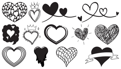 Poster - Black hand drawn hearts set