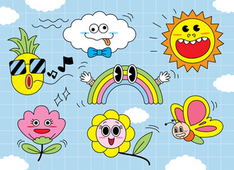 Wall Mural - funny trendy cartoon vector collection in happy day theme