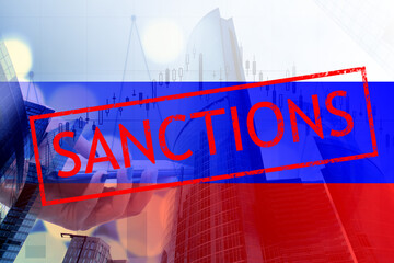 Wall Mural - sanctions against Russia, international economic restrictions on financial business transactions, disabling swift, closing bank accounts due to the war with Ukraine