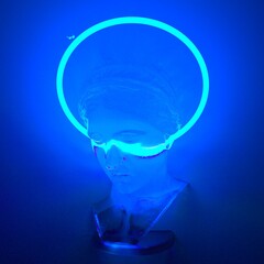 Poster - 3D illustration of a Greek Goddess with a neon halo around the head.