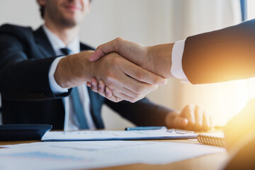 success big deal and successful contract achievement concept, business people handshake shake hand w