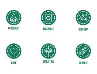 Wall Mural - absorbent, washable, non-slip, cozy, extra thin, durable icon set vector illustration