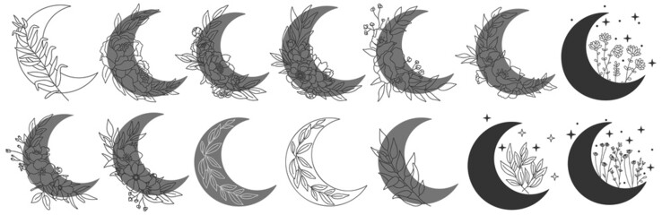 Mystical moon collection. Celestial clip art vector set