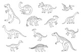 Fototapeta Dinusie - Vector Illustration of dinosaurs. Beautiful drawings with patterns and small details. Cartoon dinosaurs set.