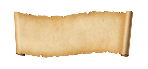 Wall Mural - Old paper horizontal banner. Parchment scroll isolated on white