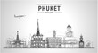 Phuket ( Thailand ) line skyline with panorama in white background. Vector Illustration. Business travel and tourism concept with modern buildings.