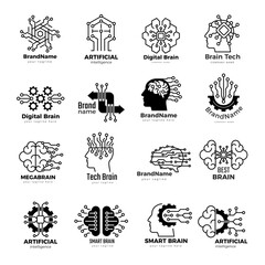 Wall Mural - smart brain logo. intelligence mains dots digitize symbols robot and computer network structure rece