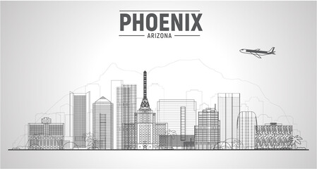 Wall Mural - Phoenix City line skyline. Arizona USA. Vector illustration. Business and tourism image.