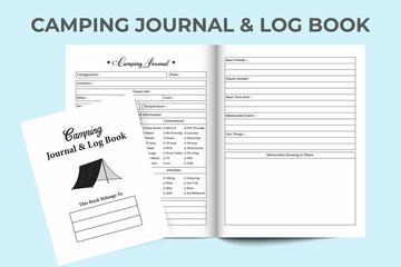 Poster - Camping journal log book KDP interior. Camp information tracker and experience notebook. KDP interior journal. Camping location tracker logbook interior. Travel information checker notebook.