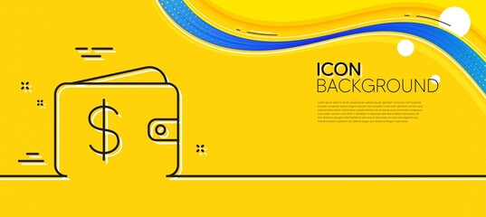 Poster - shopping wallet line icon. abstract yellow background. dollar sign. usd money pocket symbol. minimal