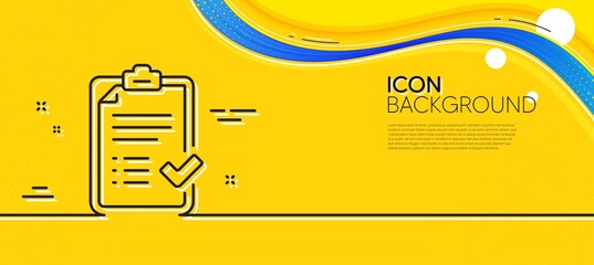 Aufkleber - Approved checklist line icon. Abstract yellow background. Accepted or confirmed sign. Report symbol. Minimal approved checklist line icon. Wave banner concept. Vector