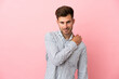 © luismolinero - Young caucasian handsome man isolated on pink background laughing