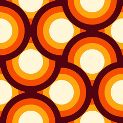 70s retro style seamless pattern with circles. Vintage wallpaper. Abstract vector design.	